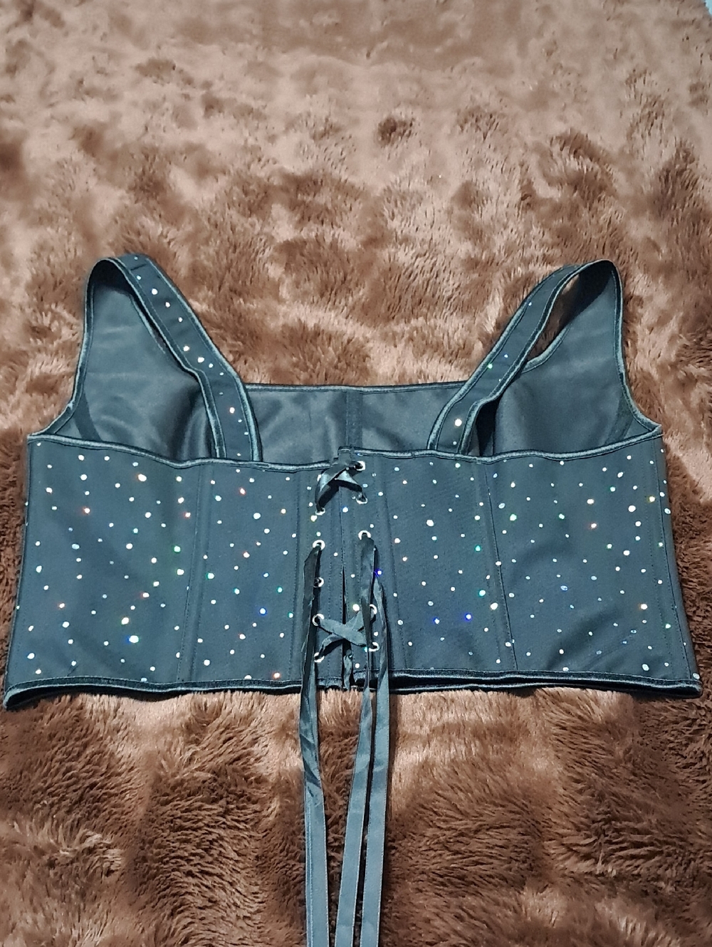 NWOT! SHEIN Black Sparkle-Accent Corset Crop Top Size 2XL